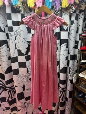 Amanda Remembered Handmade Pink Smocked Maxi Dress with Ruffle Collar
